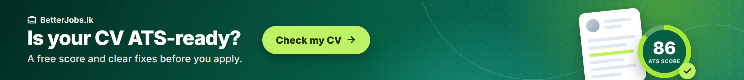 Is your CV ATS-ready? A free score and clear fixes before you apply. Check my CV.